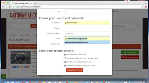 Creating an Account on HiBid.com .